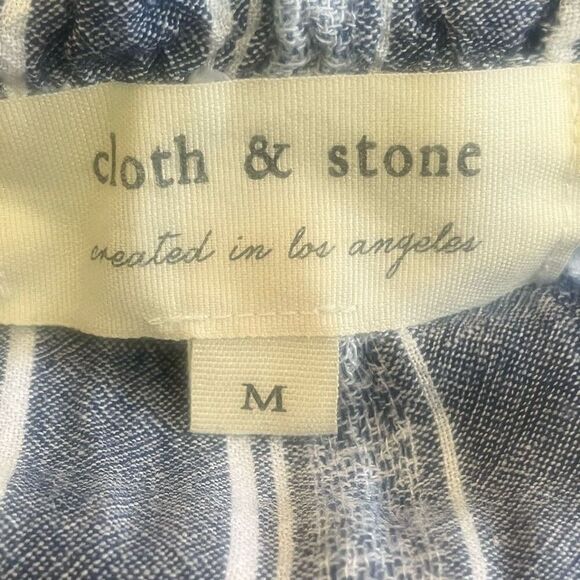 Cloth & Stone Linen Rayon Blue & White Striped Strapless Removable Belt Jumper S - Picture 5 of 9